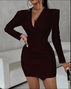 Women's V-Neck Dress – Elastic Waist Flowy Cocktail Dress