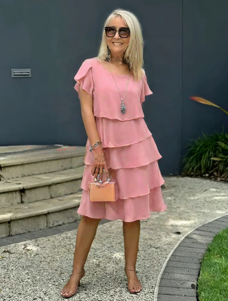Women's Short Sleeve Midi Dress – Layered Summer Dress