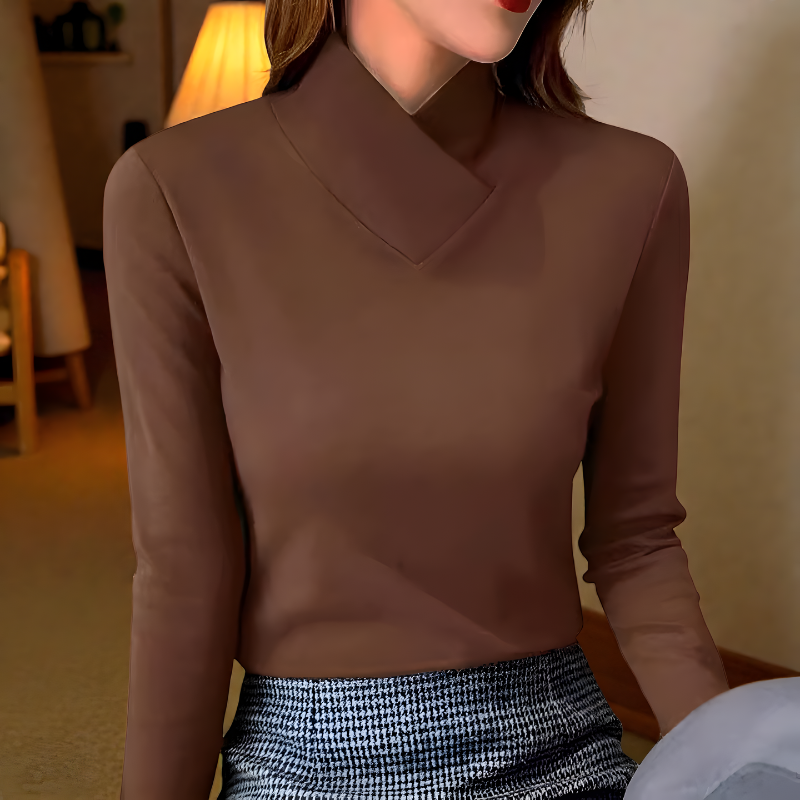 Women's Stand Collar Top – Minimalist Long Sleeve Fitted Top