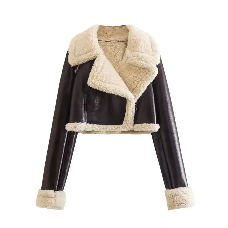 Women's Cropped Winter Jacket – Fleece Lined Zip-Up Jacket