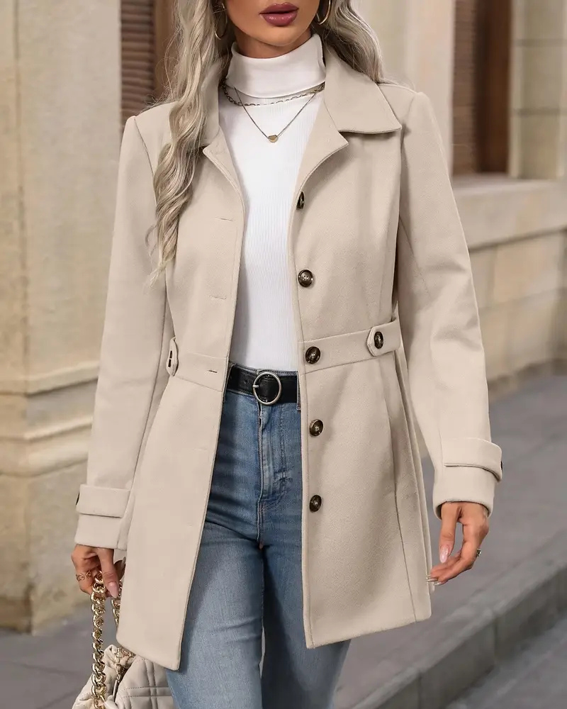 Women's Tailored Long Coat – Classic Button Front Overcoat