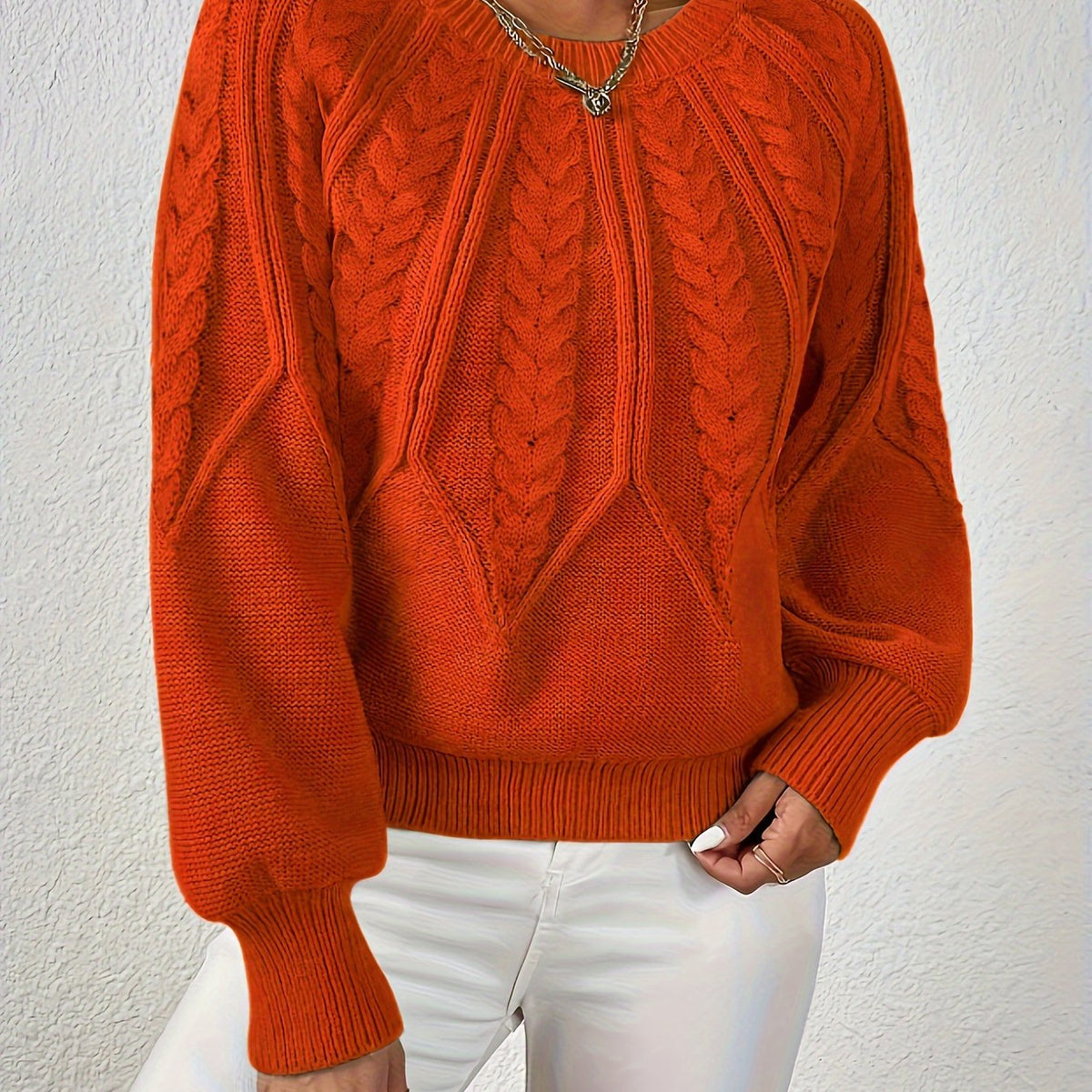 Women's Cable Knit Sweater – Lantern Sleeve Winter Sweater