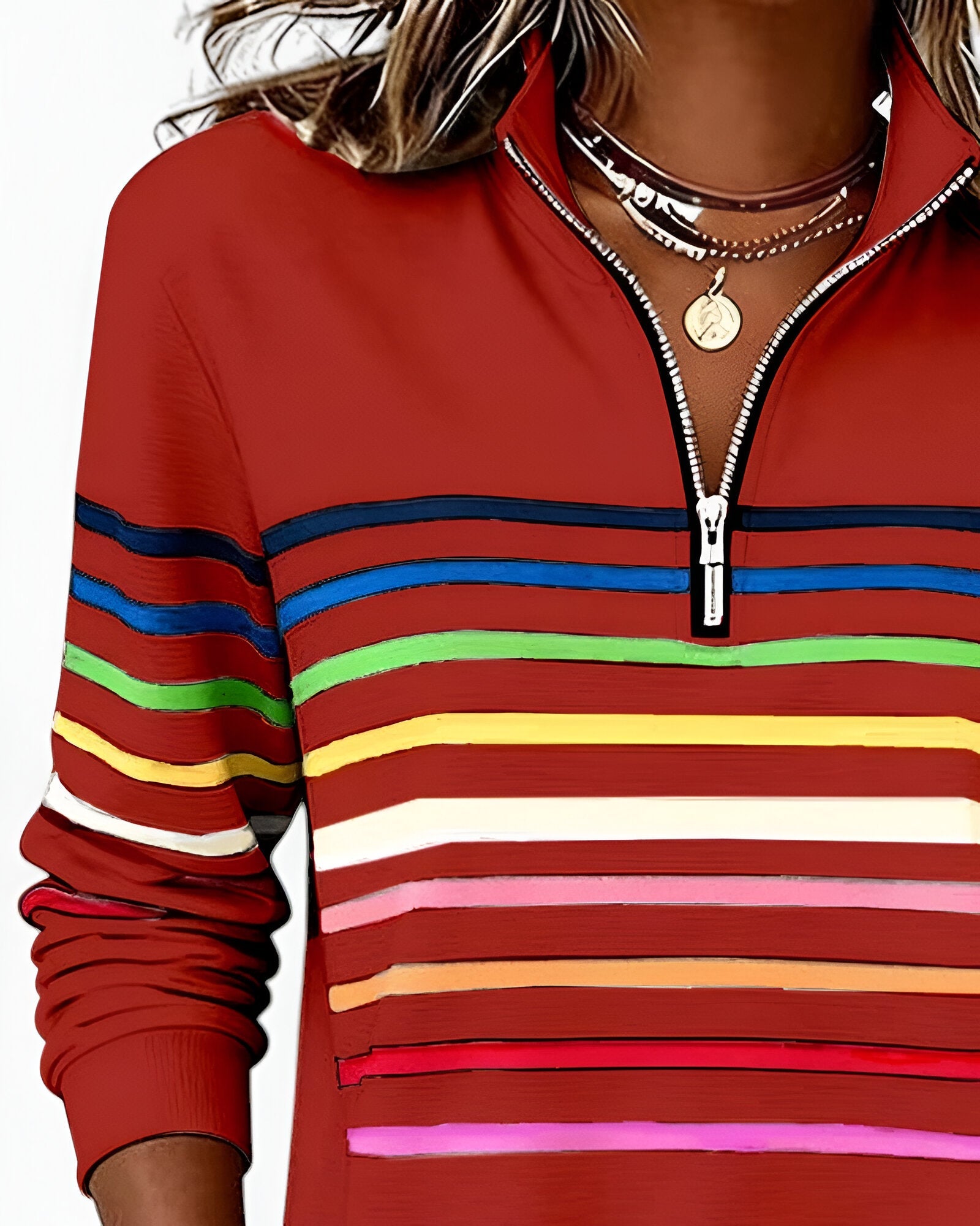 Women's Striped Zip Sweater – High Neck Zip Front Pullover
