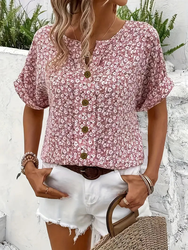 Women's Floral Summer Blouse – Short Sleeve Blouse