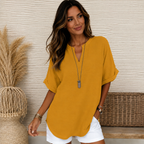 Women's Relaxed V-Neck Blouse – Flowy Day-to-Night Blouse