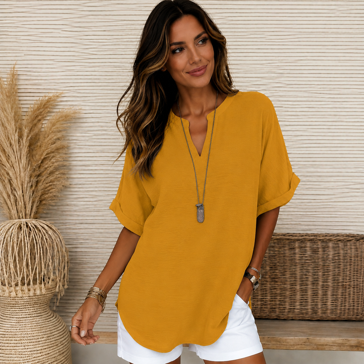 Women's Relaxed V-Neck Blouse – Flowy Day-to-Night Blouse
