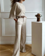 Women's Dressy Pants Set – Relaxed Top & Tailored Wide Leg Pants Set