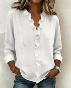 Women's V-Neck Ruffle Top – Flowy Statement Sleeve Blouse