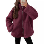 Women's Oversized Fleece Jacket – Zip-Up Long Sleeve Winter Jacket