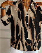 Women's Printed Stand Collar Blouse – Asymmetrical Long Sleeve Blouse