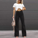 Women's Retro Flared High Waist Pants – Long Leg Casual Trousers