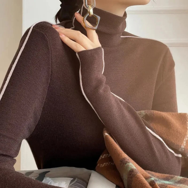 Women's Roll Neck Sweater – Fitted Long Sleeve Knit Sweater