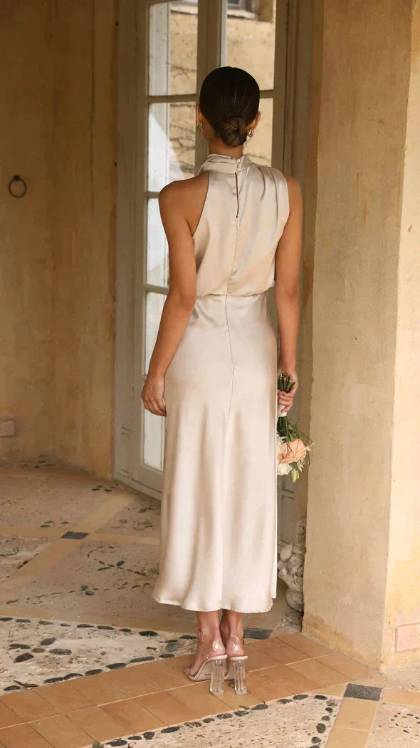 Women's Satin Evening Dress – Fitted Formal Cocktail Occasion Dress