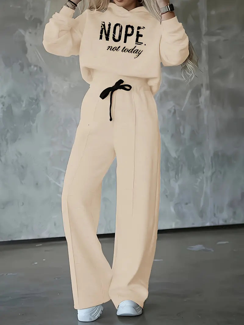 Women's Printed Hoodie Set – Wide Leg Tracksuit