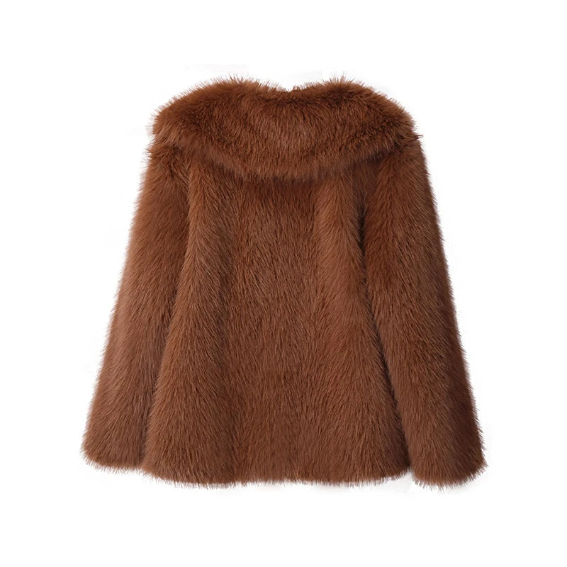 Women's Oversized Faux Fur Coat – Fluffy Winter Statement Jacket