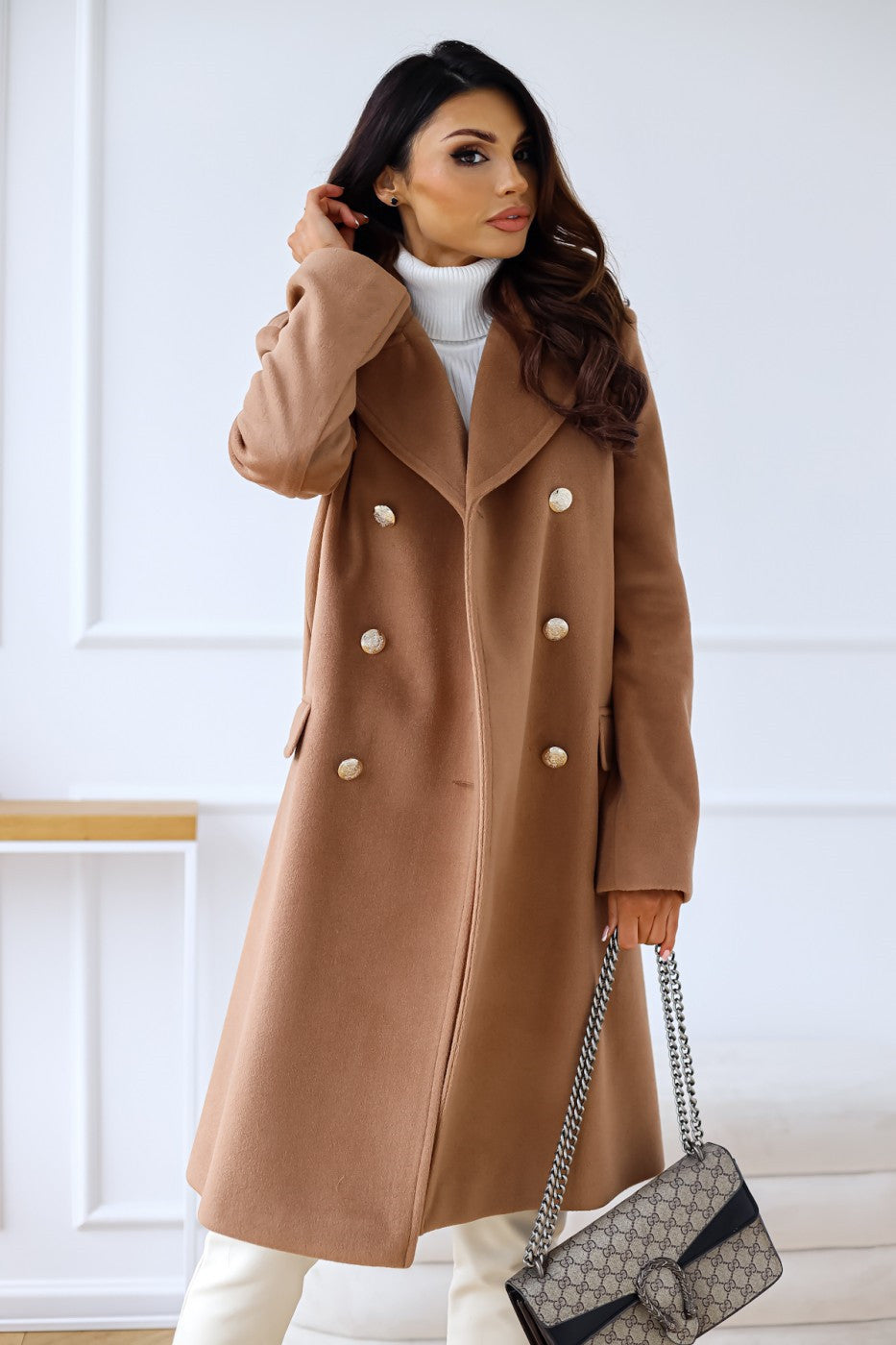 Women's Double-Breasted Overcoat – Classic Long Winter Coat