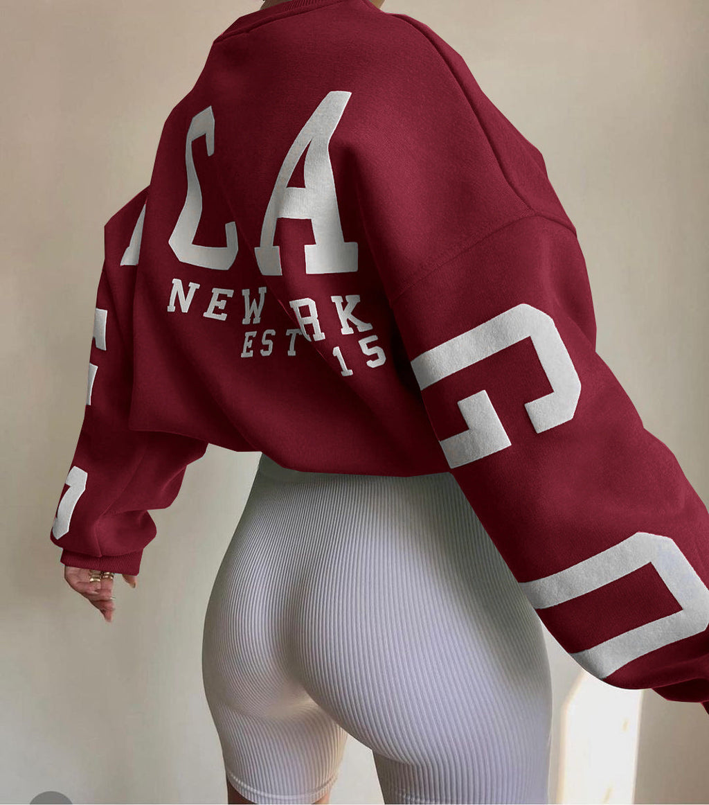 Women's Graphic Sleeve Sweater – Relaxed Crew Neck Pullover Sweater