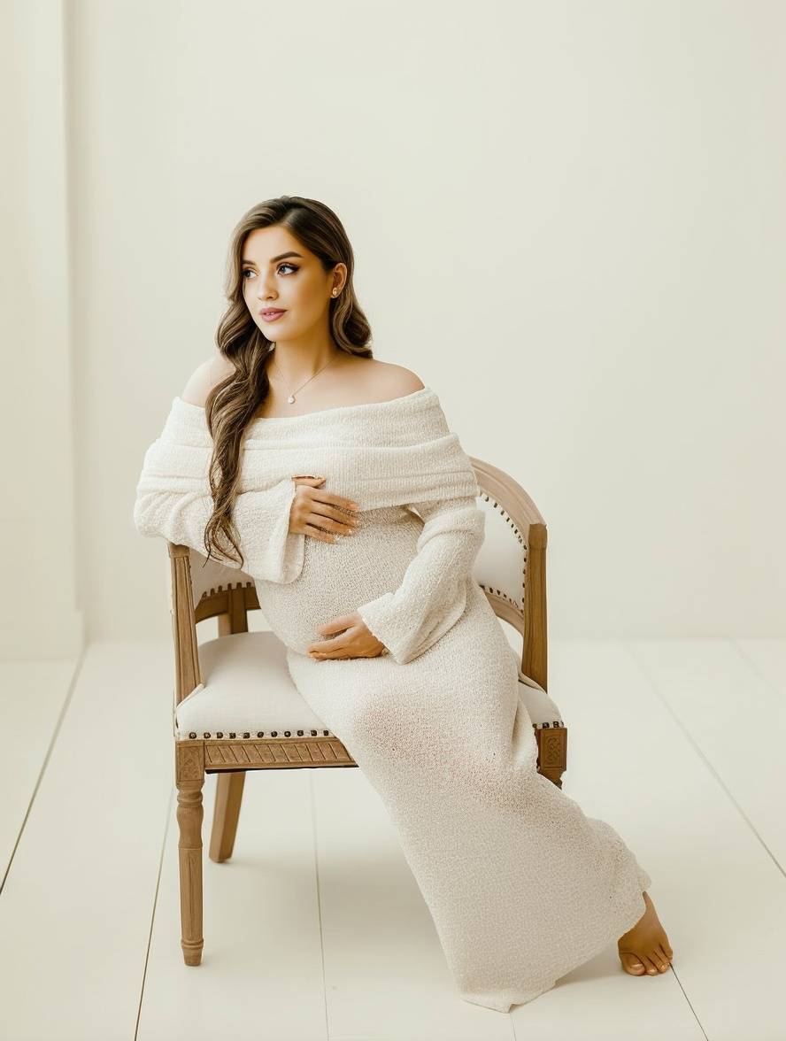 Women's Maternity Off-Shoulder Dress – Long Sleeve Baby Shower Dress
