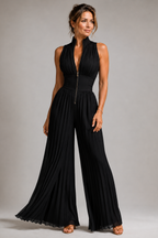 Women's Halter Wide Leg Jumpsuit – Pleated Occasion Jumpsuit