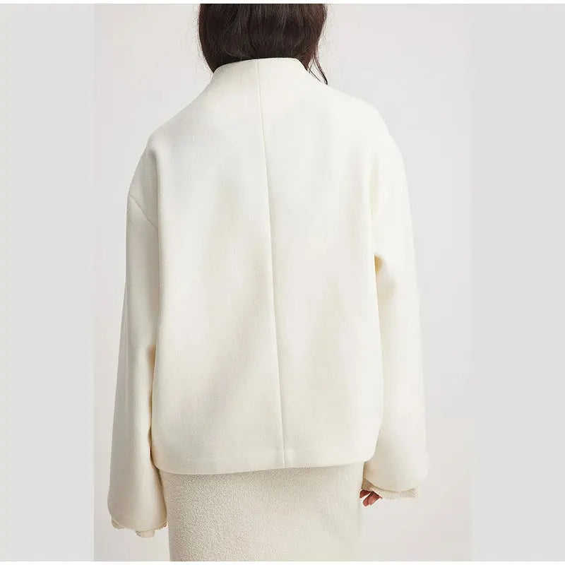 Women's Double-Breasted Winter Coat – Stand Collar Relaxed Coat