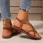 Women's Flat Sandals with Cutout Design and Buckle Closure