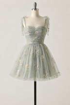 Women's Floral Embroidered Gown – Tulle A-Line Formal Evening Dress