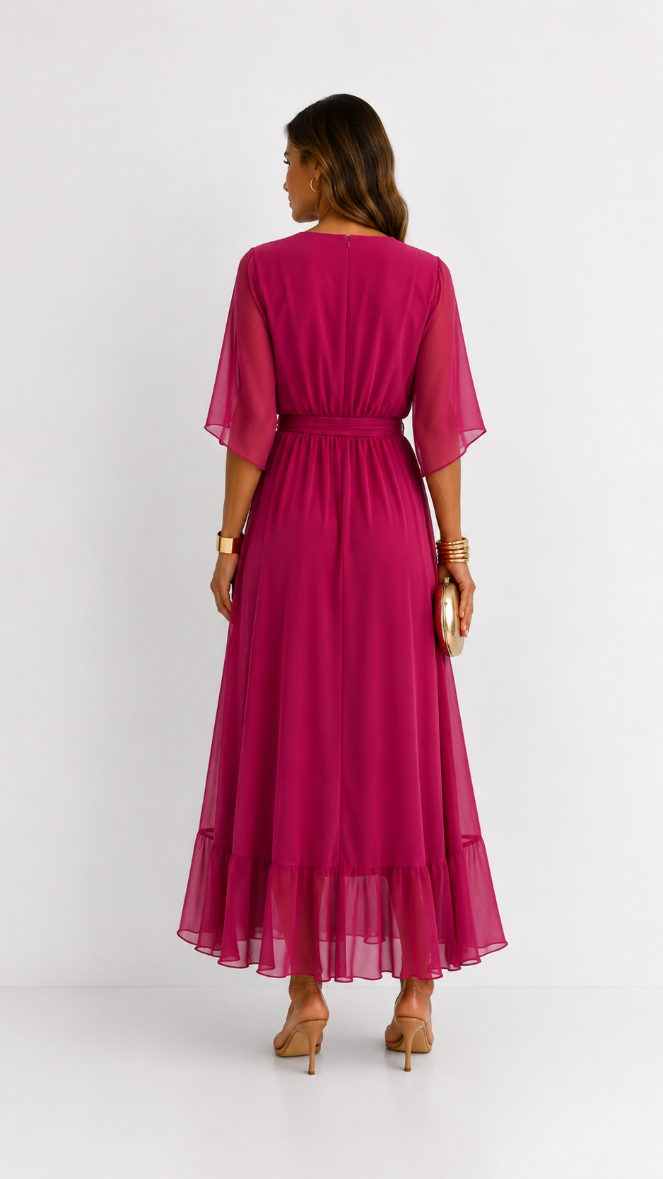 Women's Chiffon Wrap Dress – V-Neck Tie Waist Flowy Occasion Dress