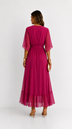 Women's Chiffon Wrap Dress – V-Neck Tie Waist Flowy Occasion Dress