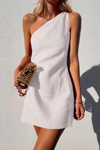 Women's One-Shoulder Summer Mini Dress – Casual Vacation Dress