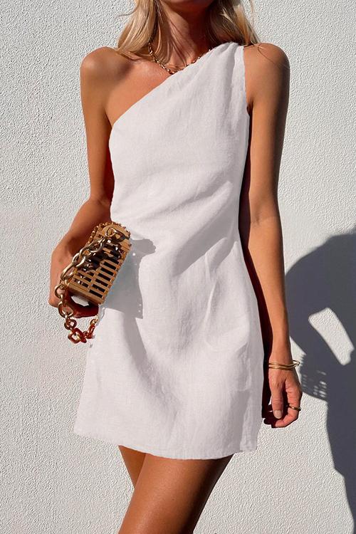 Women's One-Shoulder Summer Mini Dress – Casual Vacation Dress