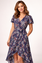 Women's Floral Wrap Dress – Belted Midi Dress