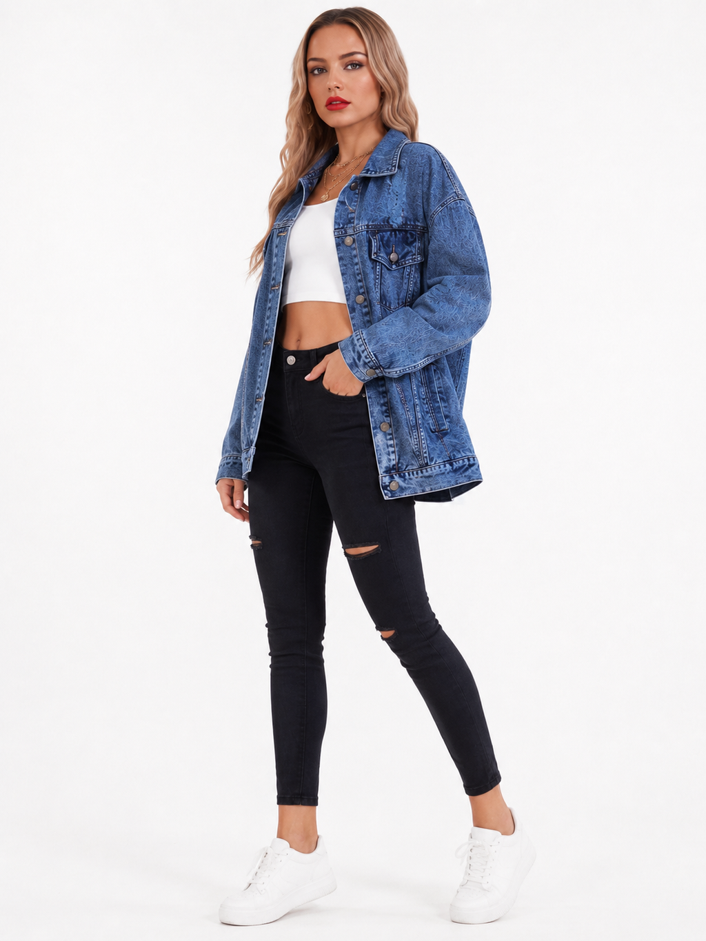 Women's Oversized Jean Jacket – Relaxed Vintage Button Front Jacket