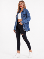 Women's Oversized Jean Jacket – Relaxed Vintage Button Front Jacket