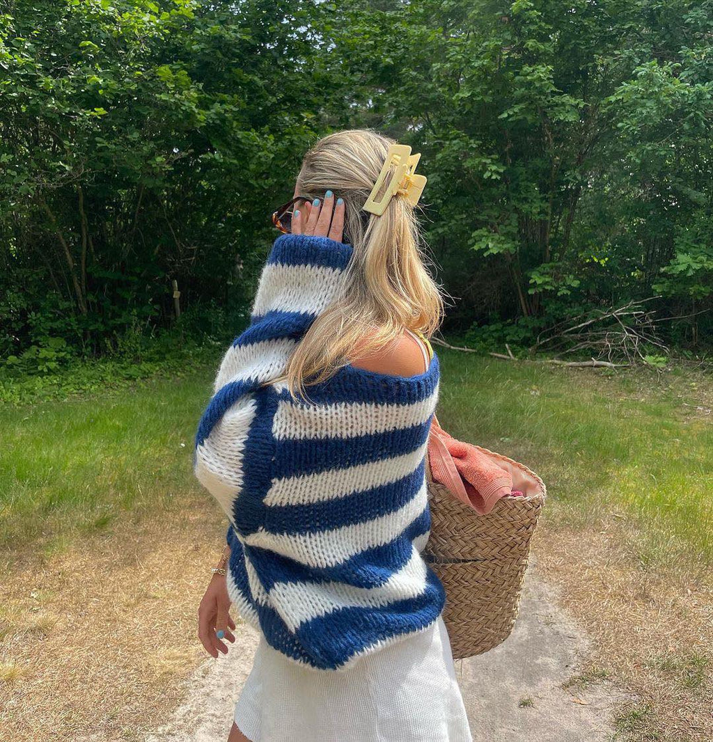 Women's Nautical Stripe Sweater – Relaxed Wide Sleeve Knit Pullover