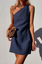 Women's One-Shoulder Summer Mini Dress – Casual Vacation Dress