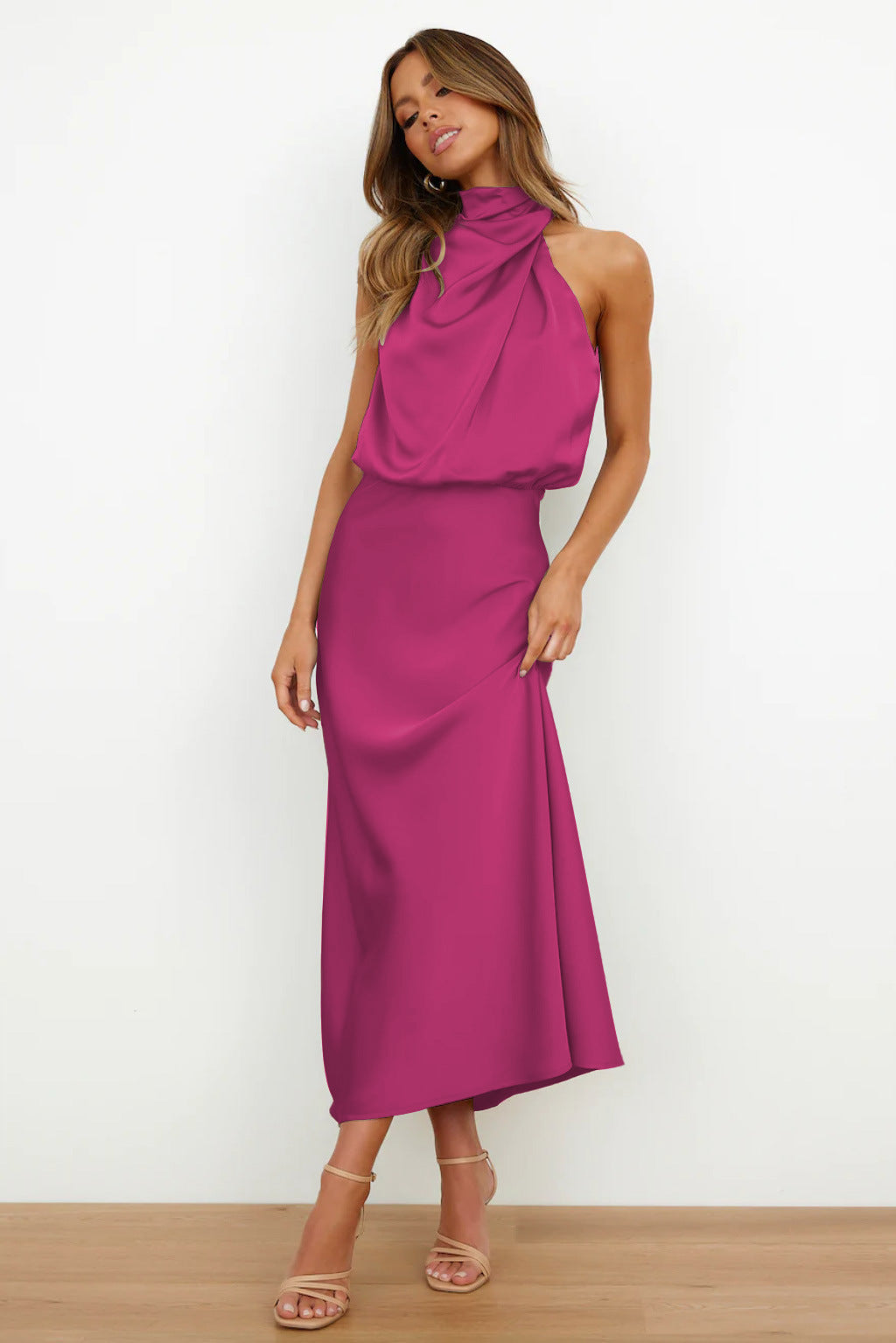 Women's Halter Neck Midi Dress – Relaxed Flowy Occasion Dress