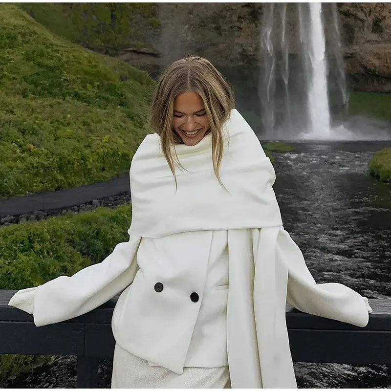 Women's Double-Breasted Winter Coat – Stand Collar Relaxed Coat