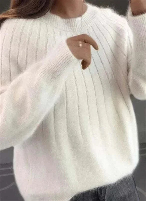 Women's Relaxed Knit Sweater – Classic Long Sleeve Crew Neck Pullover