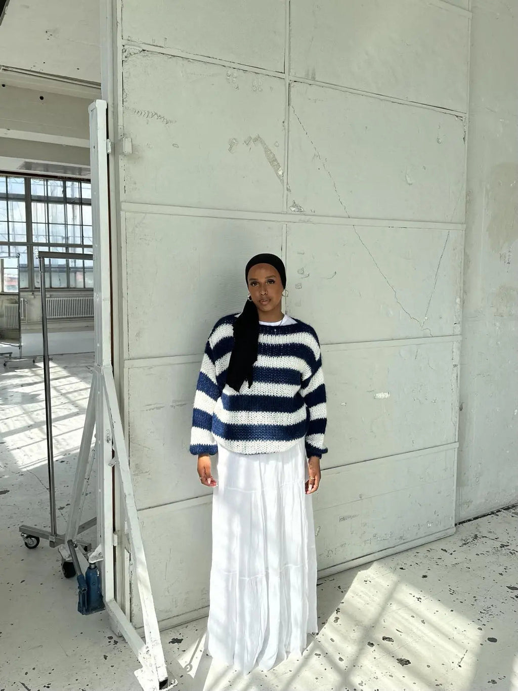Women's Nautical Stripe Sweater – Relaxed Wide Sleeve Knit Pullover