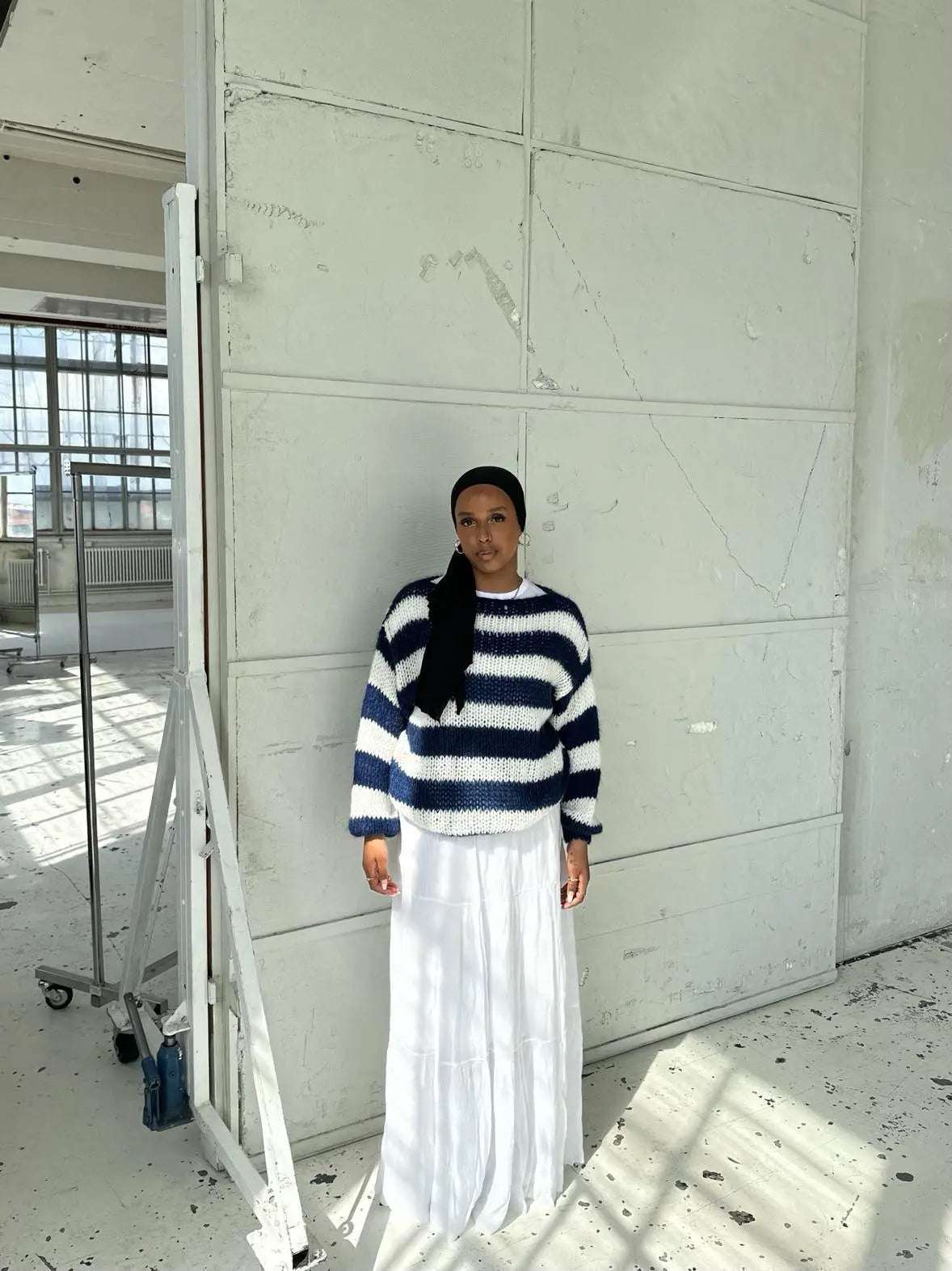 Women's Nautical Stripe Sweater – Relaxed Wide Sleeve Knit Pullover