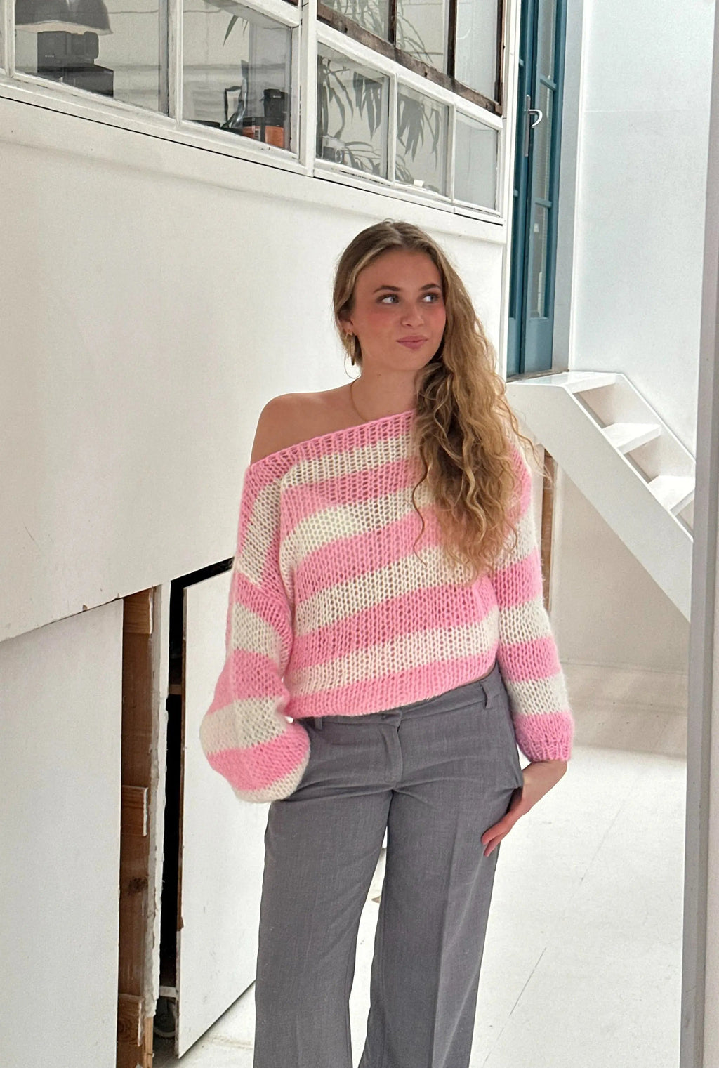 Women's Nautical Stripe Sweater – Relaxed Wide Sleeve Knit Pullover
