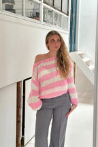 Women's Nautical Stripe Sweater – Relaxed Wide Sleeve Knit Pullover