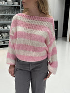 Women's Nautical Stripe Sweater – Relaxed Wide Sleeve Knit Pullover