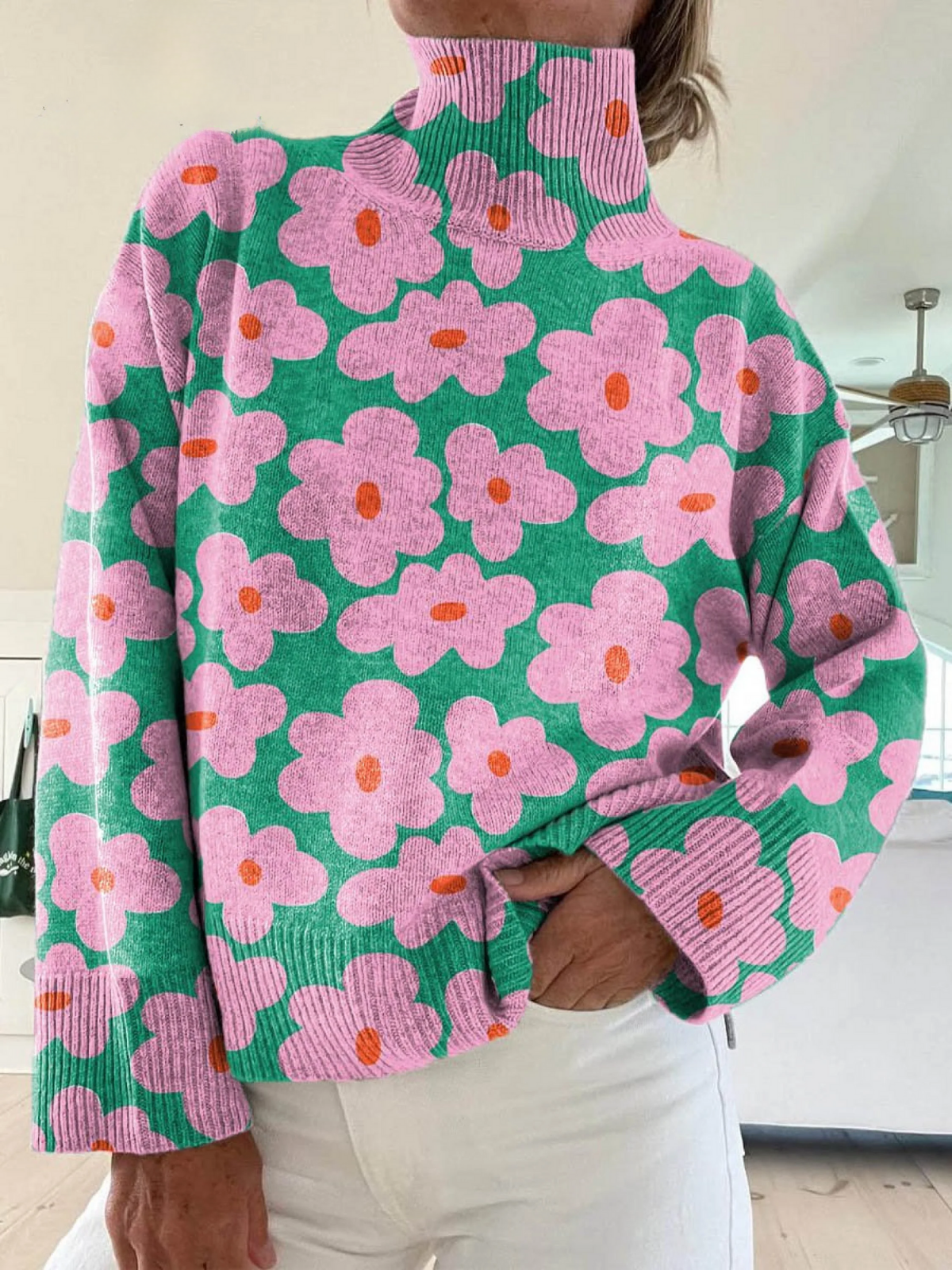 Women's Floral Knit Sweater – Pattern Knit Sweater – Maren