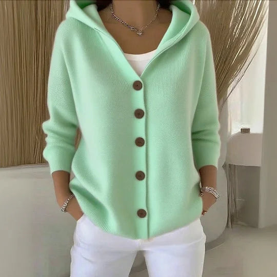 Women's Hooded Knit Jacket – Button Front Sweater Cardigan