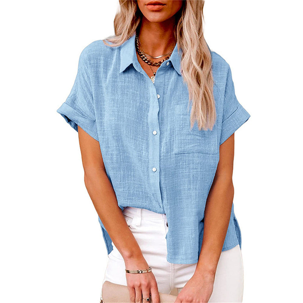 Women's Relaxed Summer Blouse – Short Sleeve Button Down Blouse