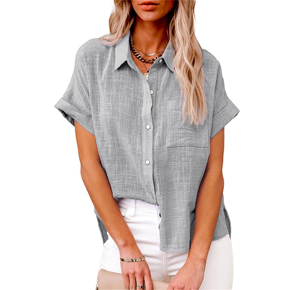 Women's Relaxed Summer Blouse – Short Sleeve Button Down Blouse