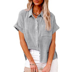 Women's Relaxed Summer Blouse – Short Sleeve Button Down Blouse