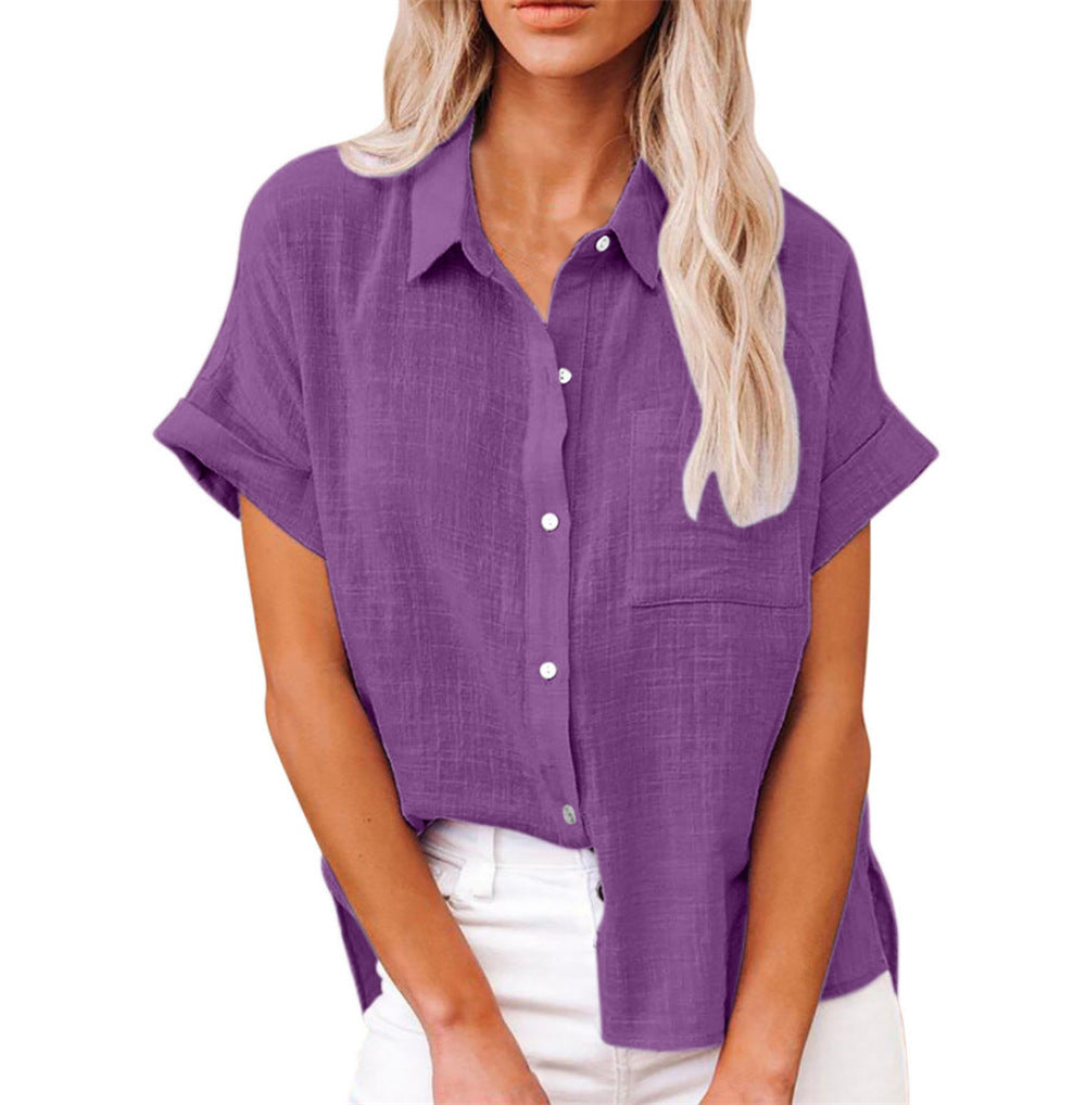 Women's Relaxed Summer Blouse – Short Sleeve Button Down Blouse