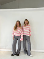Women's Nautical Stripe Sweater – Relaxed Wide Sleeve Knit Pullover